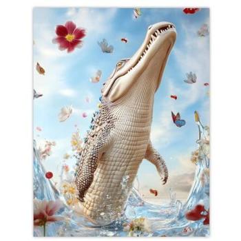 Mystic Crocodile Garden in Blue – 24x32 Gallery Print