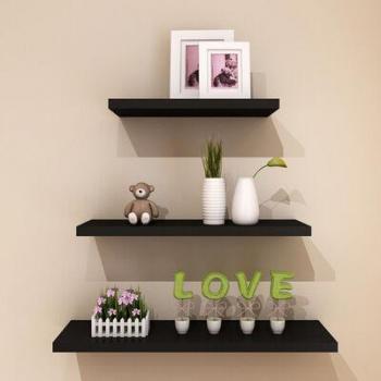 Wooden Tri-Shelf System – Rustic Black Metal Wire, 20+30+40 cm, 20 kg Load Max