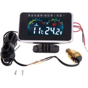 Voltmètre et Thermomètre LCD pour Voiture 12V/24V, Capteur de Température Jauge 2en1 17mm