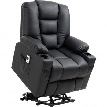 HOMCOM Relaxsessel mit USB-Anschluss, Massagesessel mit Aufstehhilfe, bis 150 kg, Schwarz