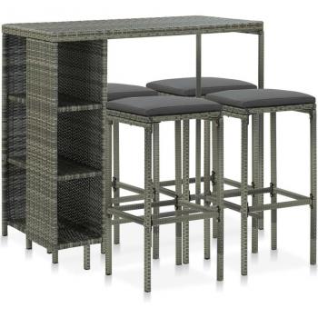 Juego Mueble Bar Verde Jardín Gris Resina 5 Unidades
