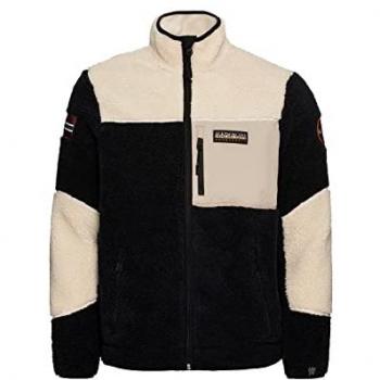 Manga larga Napapijri Yupik con cierre total – Negro / Blanco / Crema, M