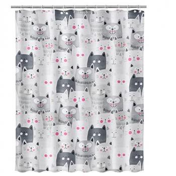 Rideau de douche chat avec 12 anneaux