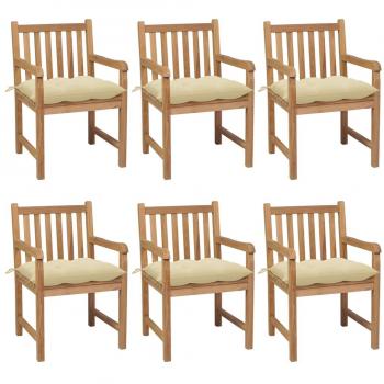 Chaises de Terrasse en Teck avec Coussins Blanc Crème