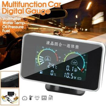 Compact Car Diagnostics Panel – 4‑Channel LCD Monitor (Water Temp, Oil Pressure, Fuel, Voltmeter)