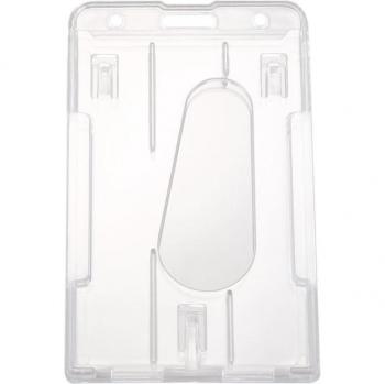 Vertical Double ID Card Holder Transparent Plastic 10x6cm