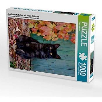 CALVENDO Puzzle Niedliches Kätzchen mit rotem Weinlaub von Katho Menden