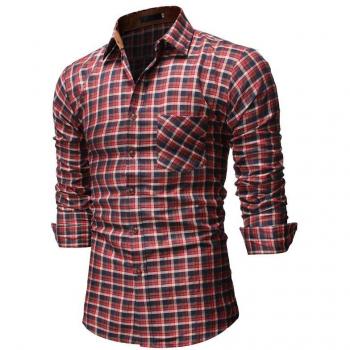 Men's Grid Pattern Dress Shirt in Brown