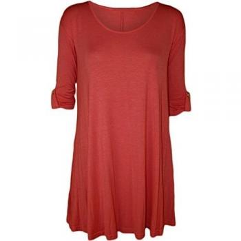 Vestaglia da donna plus size con maniche scozzesi e collo basso in tinta corallo (taglia M