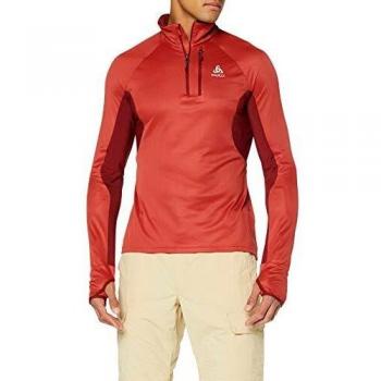 Odlo Blaze 1/2 Zip Herren Midlayer ZW CERAMIWARM – Rotes Syrah-Pullover mit Stre