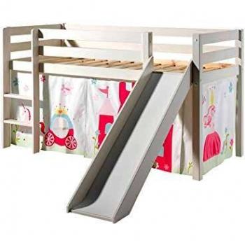 Vipack Hochbett Pino, Massivholz, Textil-Set, Rutsche und Betttunnel optional