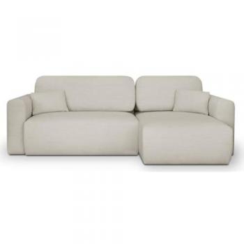 Canapé d'angle réversible convertible 4 places en tissu écru avec coffre de rangement