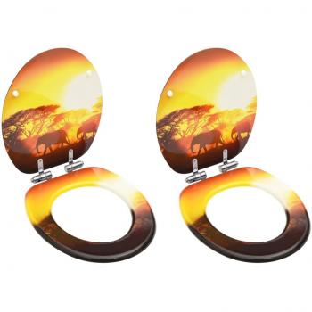 Toilettensitze 2er Set mit Soft-Close-Deckel MDF Savanne-Design