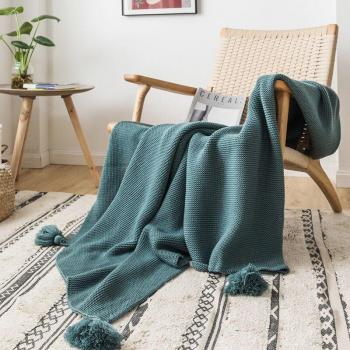 Solid Yellow Knit Blanket with Tassels, 130x160cm (50x62)