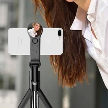 Bâton selfie auto‑retractable avec miroir intégré