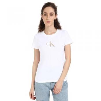 Calvin Klein Jeans Logo Print Round Neck T-Shirt White Female L (Verify product match as it specifies jeans brand)