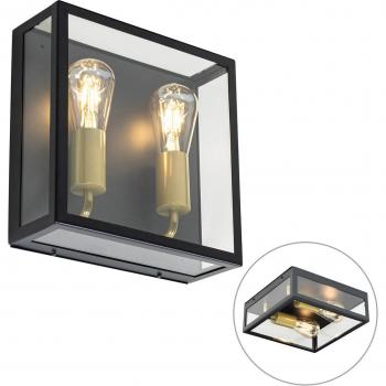 Lampada nera e ottone da parete per esterno a 2 luci