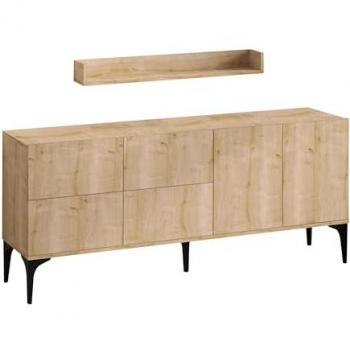 Buffet en aggloméré avec étagère indépendante Stella Beige 180x55x40cm