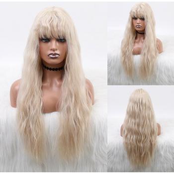 Peluca de Cosplay de Cabello Sintético Largo con Flequillo y Ondas Sueltas