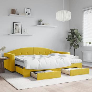 Divano letto estendibile giallo in velluto, 80x200 cm, con cassetti