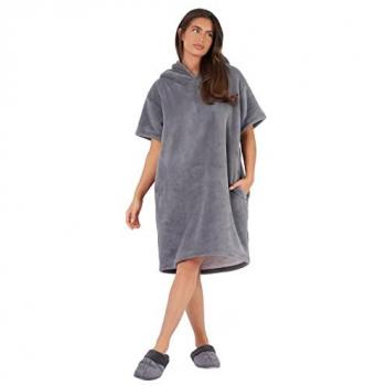 Flannel Fleece Hooded Dressing Gown Sherpa Bathrobe