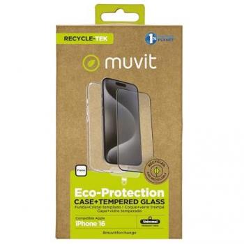 EcoMuvit iPhone 16: Funda Recyclable con Protector de Vidrio Templado
