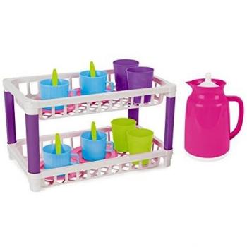 Cocina de juguete Pilsan con estante y 17 piezas de vajilla 03336, dos niveles