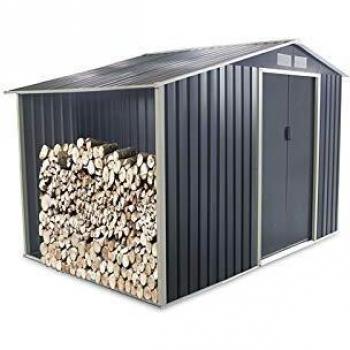 Caseta Metálica Gardiun Ontario 5,31 m² con Leñero Exterior 191x278x195 cm Acero Galvanizado Gris Antracita