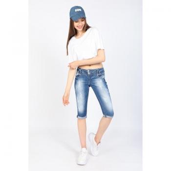 Short Capri con cerniera, vita sottile, 34 blu