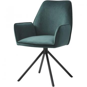 Sedia Poltroncina Elegante Girevole, Braccioli Imbottiti, Gambe in Velluto Nero e Verde – Codice HHG 851