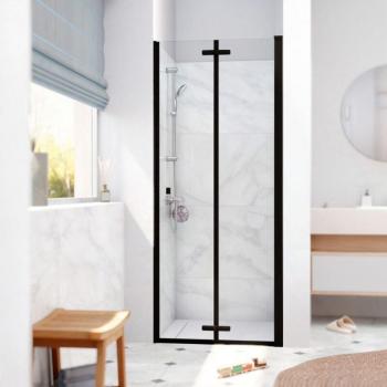 Porta Doccia Pieghevole Sk 80x196cm con Soffietto Anticalcare, Profilo Nero Opaco – Swiss Aqua Technologies