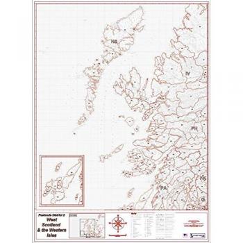 West Scotland & Western Isles Postal Code Map – Double‑Face Lamination, Grey Tone