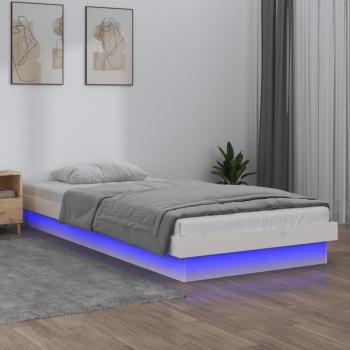 Estructura cama LED sin colchón madera maciza blanco 90x200 cm