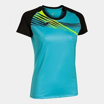 Vêtement de sport féminin Joma Elite X – design turquoise fluo / noir – manches courtes, L