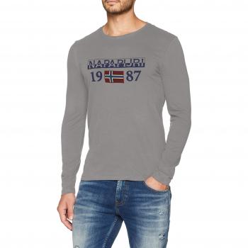 Napapijri Solin LS T-Shirt Homme Manches Longues Col Ras Du Cou Gris