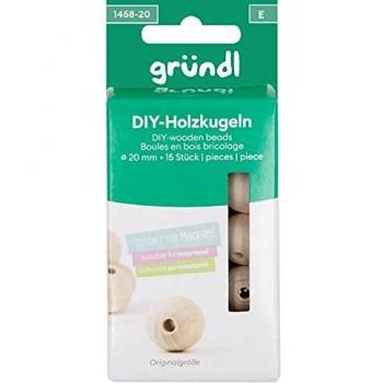 Gründl Holzperlen, gebohrte Kugeln, 20 mm, 15 Stück