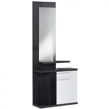 Mueble Recibidor Alto con Espejo Keny, Estante y Cajones, 186x61x29 cm, Gris Ceniza y Blanco