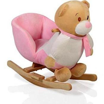 Plüsch Schaukeltier Bär rosa WJ-635 mit Holzgriffen ab 12 Monate