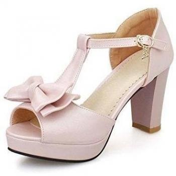 AgooLar Peep Tacón Ancho con Hebilla Sólida, Sandalia Rosa (Talla 40)