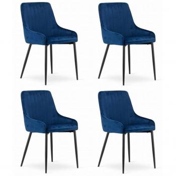 Set de 4 chaises OSKAR Monza en velours bleu