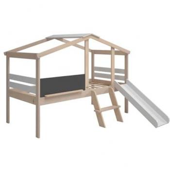 Lit Cabane Elevé Toby 90x190 cm – Tobogan Blanc/Naturel – Vente en Ligne