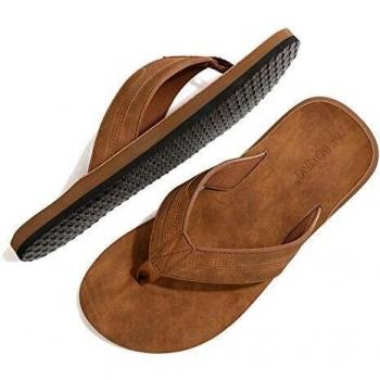 ARRIGO BELLO Mens Outdoor/Indoor Leather Sandals (Camel, Numeric_7)