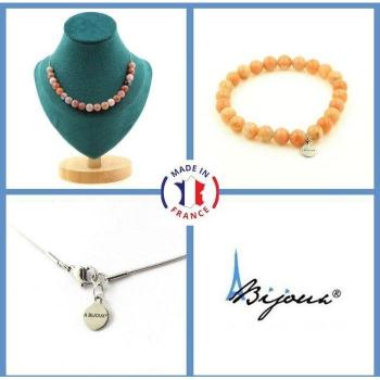 Gioiello Parure: 20 perle di Pietra del Sole africano – Bracciale + Collana