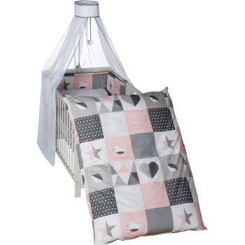 Roba Bettset 4-tlg. grau/rosa Baumwollbettwäsche 100x135 cm (40x60 cm)