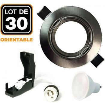 30 Spots Orientables Encastrables Alu Brossé GU10 5W Blanc Chaud