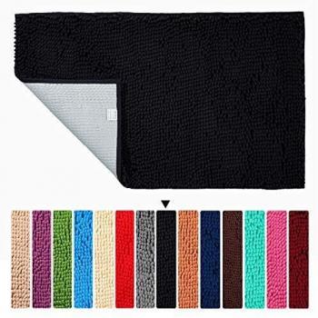 Tapis de Bain Microfibre 45x60 cm Chenille Antidérapant Noir