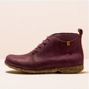 Botín Casual Piel Morado Lila, Plano y Cordones, 37 U