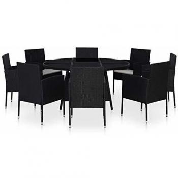 Set Estivo per Alleviamento 9 pezzi con Cuscini in Polyrattan Nero