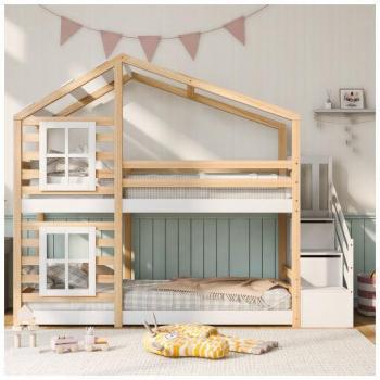 Kinderbaumhaus-Schubladeneinheit 90×200 cm, Hochbett mit Lattenrost