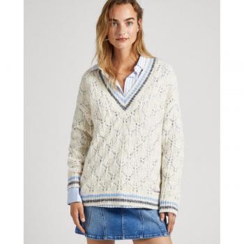 Maglione Donna Pepe Jeans Eve Scollo A V Ivory